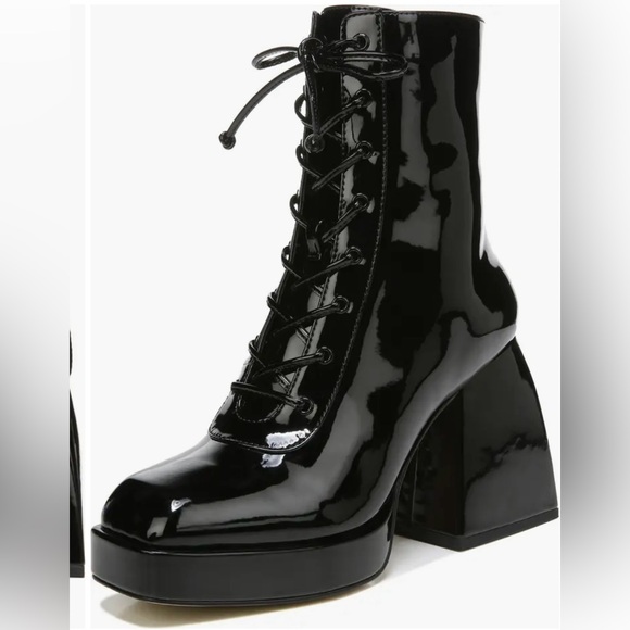 Circus by Sam Edelman Glossy Black Lace-Up Boots - Picture 1 of 6